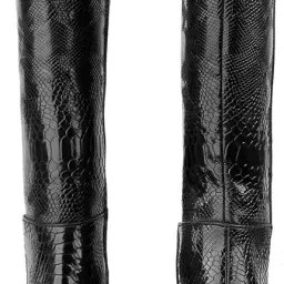 bxxy Women’s 3.5 Inch Block Heel Height Premium Faux Leather Trendy Snakeskin Knee-High Boots image 2