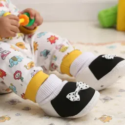 hawkr Newborn Baby Booties/Infant Anti-Slip Bow Accent Shoes slip-on baby booties/shoes designed PACK OF 3 image 2