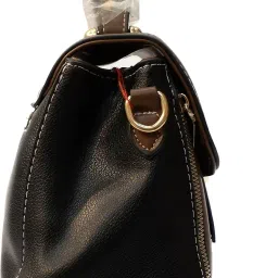 Women's Shoulder Bag, Black and Brown Faux Leather Handbag with Gold-Tone Wheel Accent, Decorative Stitching image 4