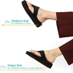 yoho SDL 107 for Women | Velvet V-Strap Slip-Ons | EVA Platform Sole image 4