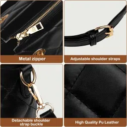 gosect Quilted Crossbody Bags For Women Trendy Black Leather Purses And Handbags Designer Ladies Top Handle Satchel Purses With Strap, Black, Casuals image 4