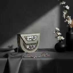 toom thekari Mosaic Work Metal Clutch for Women & Girls | Designer Mini Handbag with Chain Strap | Ethnic Wedding & Party Purse | Stylish Evening Shoulder Bag image 4