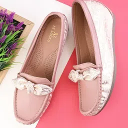 xe looks Stylish Women’s Loafers | Trendy Knot Bow Design | Textured Snake-Print Wedge | Soft & Cushioned Footbed for Comfort | for Girls image 1