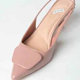 Elvyn Velloura Slingback Heels, Black Patent Leather, Pointed Toe, Veloura Collection, Formal Office Wear, Professional Style image 1