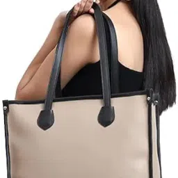 ambika collection Women's Textured Tote Bag (Beige/Black) image 3
