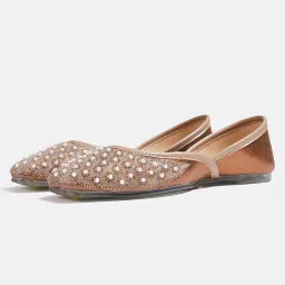 jm looks Women Ethnic Flats – Pearl & Stone Embellished Comfort Slip-Ons For Party & Festivals image 5