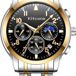 kitcone Multicolour Dial Analogue Men's Wrist Watch with Date Calendar, Metal Case and Strap Chronographs is Decorative Non Functional - NVMJ1 image 3