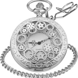 realpoo Gear Hollow Pattern Pocket Watch White Roman Numeral Scale Quartz Pocket Watches for Men with Chain image 1
