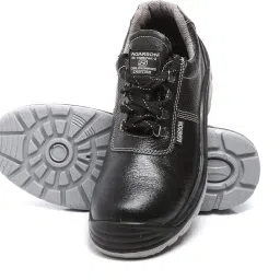 Doster Safety Shoes, Black Leather Work Boots with Steel Toe, Industrial Grade Anti-Slip Sole, ISI Certified Professional Safety Footwear image 1