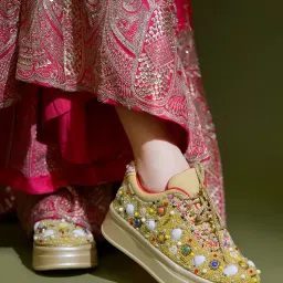 hvnly by shoetopia Women’s Wedding Sneakers | Bridal Shoes with Pearls & Lace |Luxury Designer Footwear Comfortable Flat Sneakers for Brides image 3