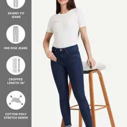 amazon brand - symbol Women's Mid Rise Cropped Length Stretchable Skinny Fit Jeans image 2