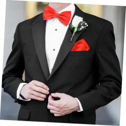 besportble 3pcs Men's Satin Bow Tie Cummerbund Set Formal Accessory Pocket Square for Tuxedo Red Ensemble for Weddings and Special Occasions image 1