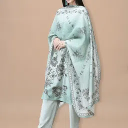 shree - she is special Shree Women Silk Blend Blue Floral Print Kurta Comfort Pant Dupatta image 2