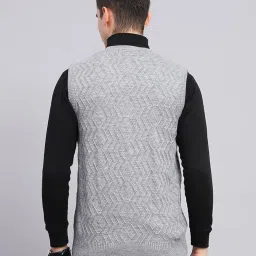 monte carlo Mens Grey Self Design V Neck Sleeveless Sweater image 3