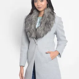 crimsoune club Women's Grey Faux Fur Detailed Overcoat image 1