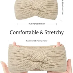 devil Winter Knit Crochet Turban Headband for Women Warm Bulky Crocheted Headwrap Ear Warmer Winter Accessories (White) image 2