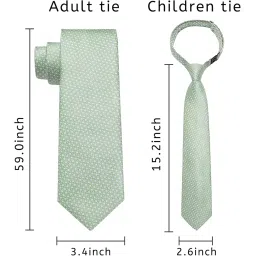 dibangu 2PCS Set for Father and Son Tie Silk Mens and Boys Adjustable Necktie & Pocket Square Cufflinks Kids Pre-tied Necktie, Sage Green, One Size image 4