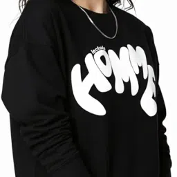 leotude Full Sleeve Cottonblend Oversized Tshirt for Women, Round Neck Longline Printed Drop Shoulder Baggie Tops for Women (Color: Black) image 1