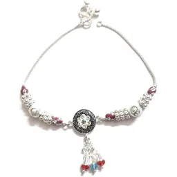 mrace gifting MRACE Vintage Style Anklet with Crystal Flower Medallion, Red and Blue Crystal Beads, Decorative Chain Design- 1 Pair image 2