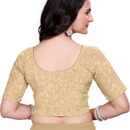 mogsa Women's Round Neck Stretchable Short Sleeve Readymade Saree Blouse image 1