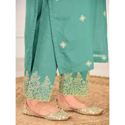 twinlight Women's Silk Blend Embroidered Salwar Suit Set | Straight Length Kurta and Elastic Waistband Closure Solid Pant with Dupatta image 4