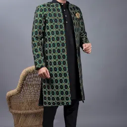 xepon Mens Ethnic Wear Black Kurta Pajama With Stylish Long Jacket Set image 2