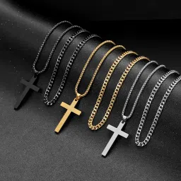 luxejew Cross Necklace for Men - Gold Silver Black Stainless Steel Cross Pendant Necklace Layered Cuban Link Chain Box Chain Mens Jewelry Gifts image 5