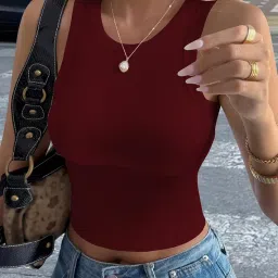 cicica Women’s Ribbed Knit Sleeveless Tank Top – Round Neck Stretchy Fitted Summer, Lightweight Casual Basic Tee for Everyday Wear image 3