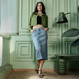 pinacolada Women's Jacket | Point Collar, Long Button-Cuff Sleeves, Button Closure | Solid Twill Woven Shirt For Casual| Olive Green image 5