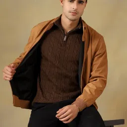 kvetoo Men's Wool High Neck Zipper Sweater, Full Sleeve Cable Knit Quarter Zip Winter Pullover image 4