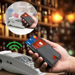 wellnec Mens Pop Up Wallet for Card Slim Wallets for Men with ID Window, 12-14 Cards Capacity, Pop Up Aluminum Case, RFID Blocking, Front Pocket, Cash Slot,Carbon Fiber Leather image 4