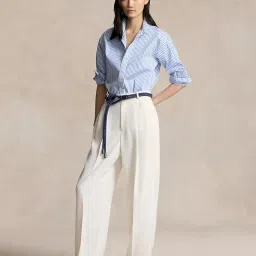 wovenbycountex Women's Classic Striped Button-Down Shirt, Long Sleeve, Blue and White image 3