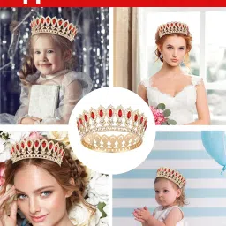 buildcon Tiara for Women Wedding, Crown for Women Queen with Red Teardrop Accents, Elegant Bridal Crown for Weddings, Pageants, Cosplay, Birthday Gifts, Golden Princess Crown image 5