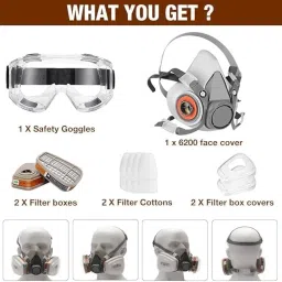 LEXSO Respirator Mask with Filters Anpty Reusable Half Face Cover Gas Mask with Safety Glasses Paint Spray Half Facepiece Shield for Survival Nuclear and Chemical Spray image 5
