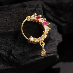 gemron jewel American Diamond Nose Ring for Women Bridal Nose Ring,Bridal Nath for Women Traditional Floral Design (Pack Of 1) image 3