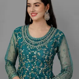 trendmalls Women's Net Embroidery Salwar Suit Set Kurta Lehenga with Dupatta image 5