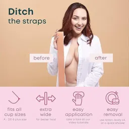 valrita Boob Tape with 10 Disposable Nipple Pasties & 36 pcs Body Tape, Chest Support Tape for Large Breasts, ape for Strapless Dress for Women's & Girl's, Sticky Body Tap for Push up & Shape image 1