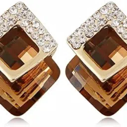 shining diva fashion 18k Gold Plated Austrian Crystal Earrings for Women & Girls | Luxury Rhinestone Square Italian Designer Earrings | Latest Stylish Fancy Zircon Party Earring image 1