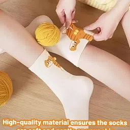 godsdwares 2Pcs Cat Socks With Balls, Cute Socks, Funky Socks 2-Pair Mid-Calf Set For Women Cute Cotton Funny with 3D Plush Balls image 1