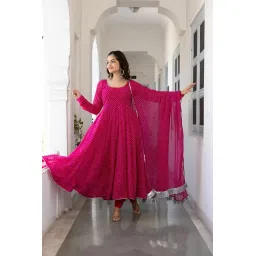 sabhya fashion Women's Stylish Georgette Gown - Printed Maxi Length Gown, Round Neck Full Sleeve -, Black - Perfect for Festival, Party, Wedding image 1