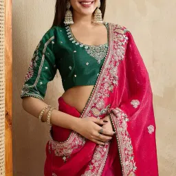 sgf11 Women's Fendy Chiffon Silk Embroidery Work Saree With Blouse Piece image 2