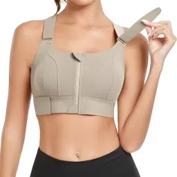 fabluk Women Polyester Spandex High Impact Front Zip Sports Bra Fitness Criss Cross Back Crop Tops Tank Gym Yoga Workout, Size: M-4XL image 5