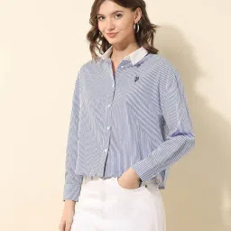 u.s. polo assn. Vertical Striped Cropped Shirt (UWSS25SHT182_Multi-Colour_S) image 4