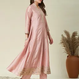 mokosh Women's Silk Embroidered Kurta Pant Dupatta Set (DM-474) image 2