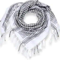 Military Style Tactical Shemagh Desert Scarf, Cotton Jacquard, Black and White Houndstooth Pattern image 2