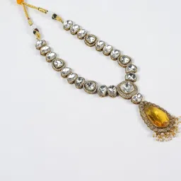 shree sakhi Modern Yellow Hydro Glass Stone Necklace with Moissanite | Brass Base | Gold Finish | Elegant Designer Jewelry for Parties & Festive Occasions image 4