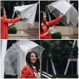 ap & zp Clear Transparent Umbrella - Compact Windproof Umbrella with Strong Black Frame & White J-Shape Handle for Women, Girls & Kids, Stylish Rain Protection Chatta for Office, Travel & Photoshoot image 5