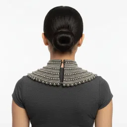 jedco Statement Necklace Cape with Hand Embroidered Pearls, Silver Tone, Short Length image 1
