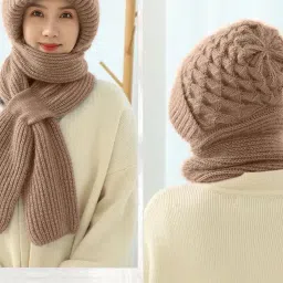 kevim Integrated Ear Protection Windproof Cap Scarf, Winter Warm Knitted Hat Scarf Multi Colors image 5