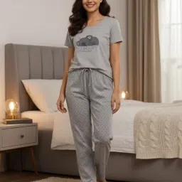 clint Summer Casual Round Neck Soft Feel Half Sleeve Cotton Nightsuit Set image 3